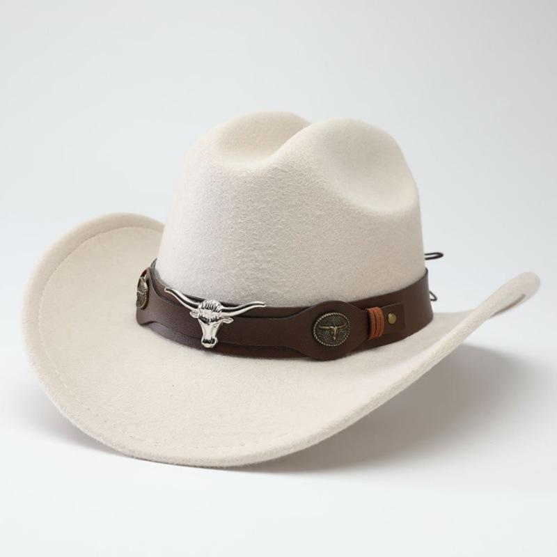 New Western cowboy hat, Tibetan wool top hat, men's and women's autumn/winter outdoor ox-head accessory, travel riding hat