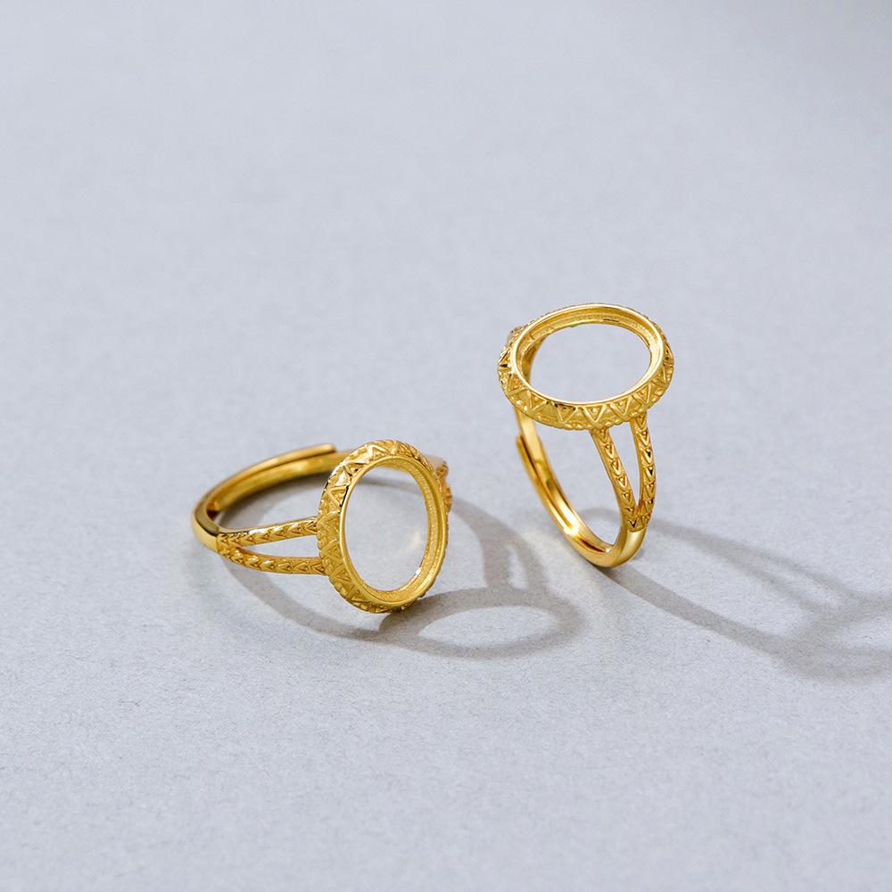 S925 Sterling Silver Gold-Plated Adjustable Oval Ring - Handmade Exquisite Fashion, 8x10 Open Setting, Light Luxury Design