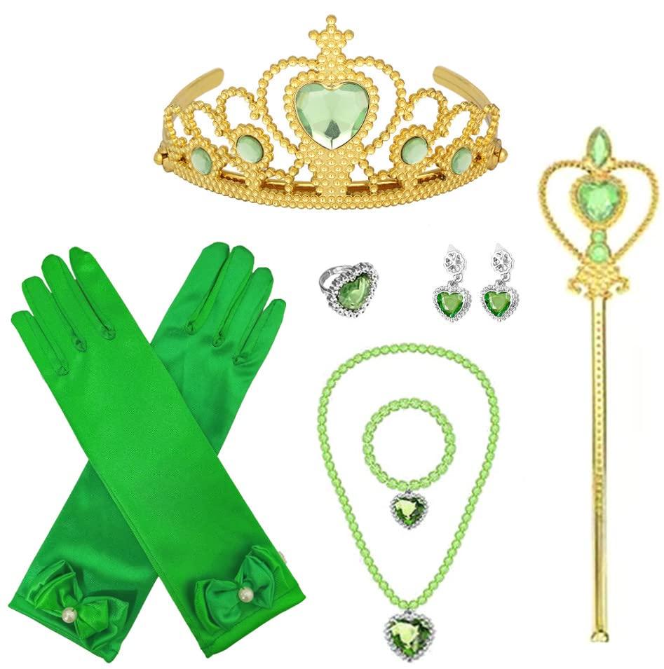 CREDIBLE Princess Cosplay Luxury Green Ribbon Heart Magic Original TT372C Dress, Kids' Costume, 9-Piece Set, (Princess Dress, Gloves, Tiara, Wand,