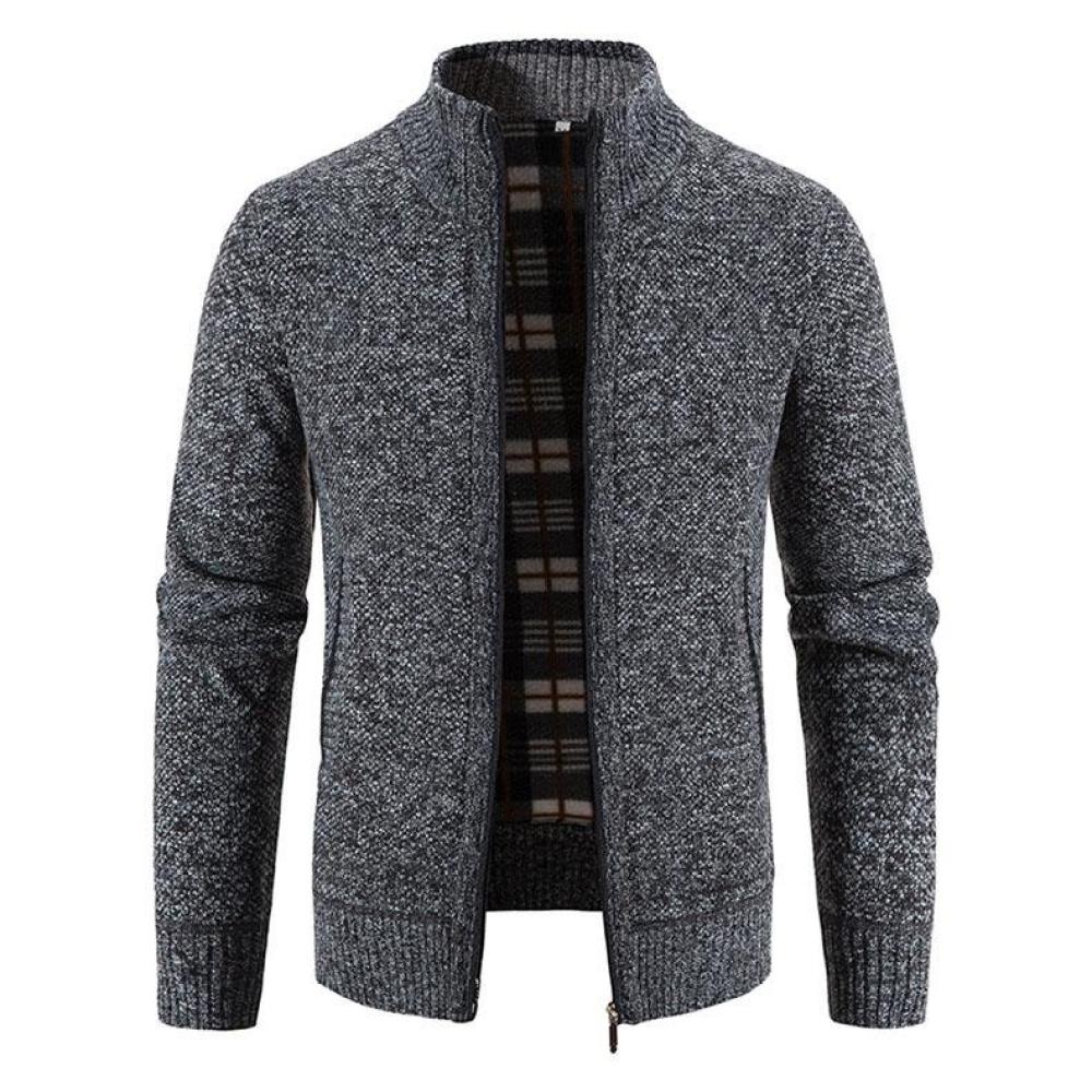 Jeseň a zima pánske plus zamatový hrubý stojačik sveter sveter teplý sveter kabát na zips cardigan pánsky trend