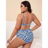 New Women's Split Floral Printed Blue Swimwear Large Size Fat MM Fashion Swimwear