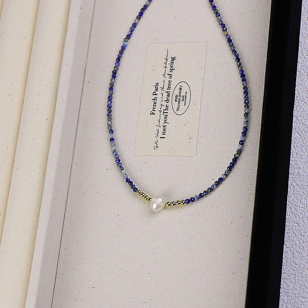 Women's Light Luxury Lapis Lazuli & Freshwater Pearl Necklace – Elegant, Simple, & Fashionable Clavicle Chain