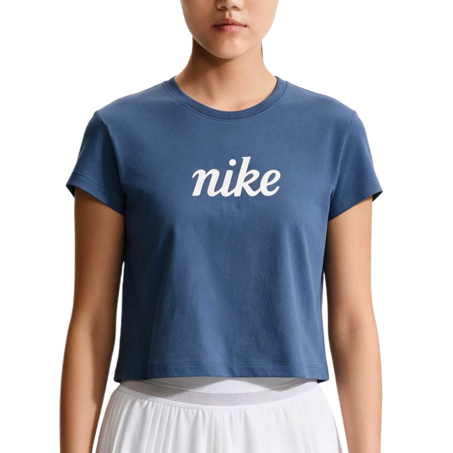 Nike T Shirts Women s Mysterious Deep Sea Blue Crew Neck Moderate IH7455-461 S