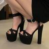 Eilyken New Summer Solid Platform Square High Heels Women Sandals Fashion Crystal Buckle Strap Open Toe Party Shoes