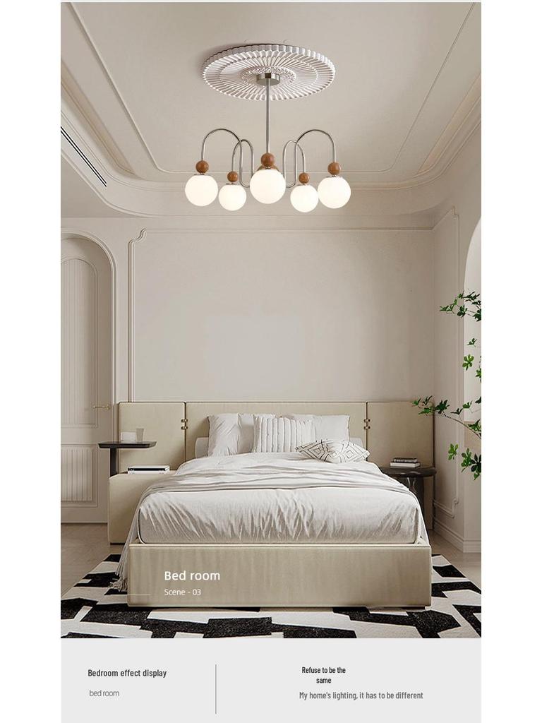 Mid-Century Minimalist Pearl Magic Bean Chandelier: French Cream Design for Living Room, Bedroom, or Restaurant Lighting.