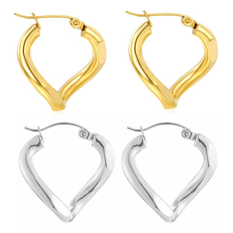 Gold Wave Twisted Stainless Steel Dangle Earrings Studs Steel