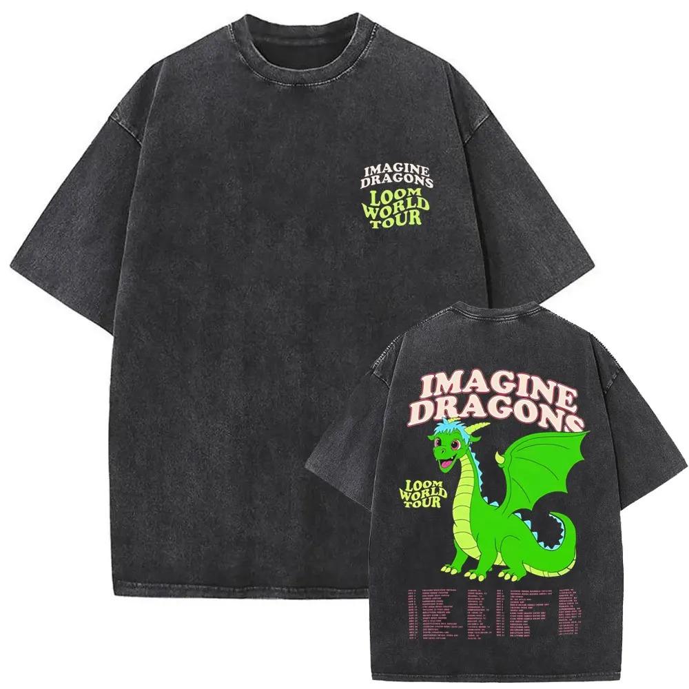 Rock Band Imagine Dragons Loom World Tour 2026 Washed Vintage T-shirt Men Women Gothic Oversized T Shirts Unisex Casual Tshirt