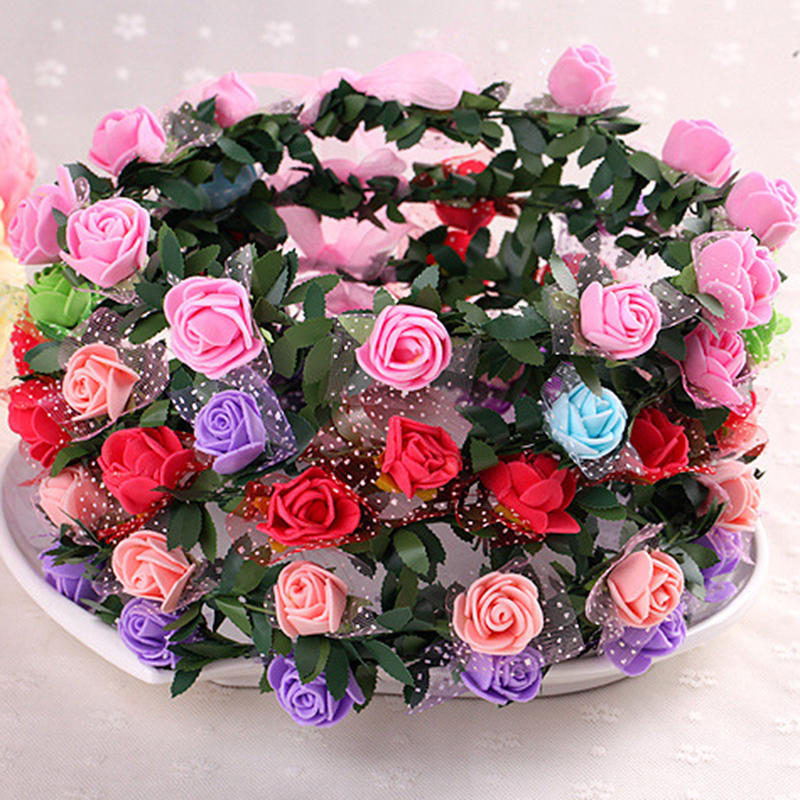 Sweet Girls Women Bridal Rose Flower Crown Headband Wreath Party Wedding Bridal Garland Hairband Headwear