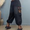 Damen Denim Cargo Hose mit großen Taschen Bedruckte 9/10-Hose Retro Casual Locker Übergröße Gewaschene Weitbein-Hose
