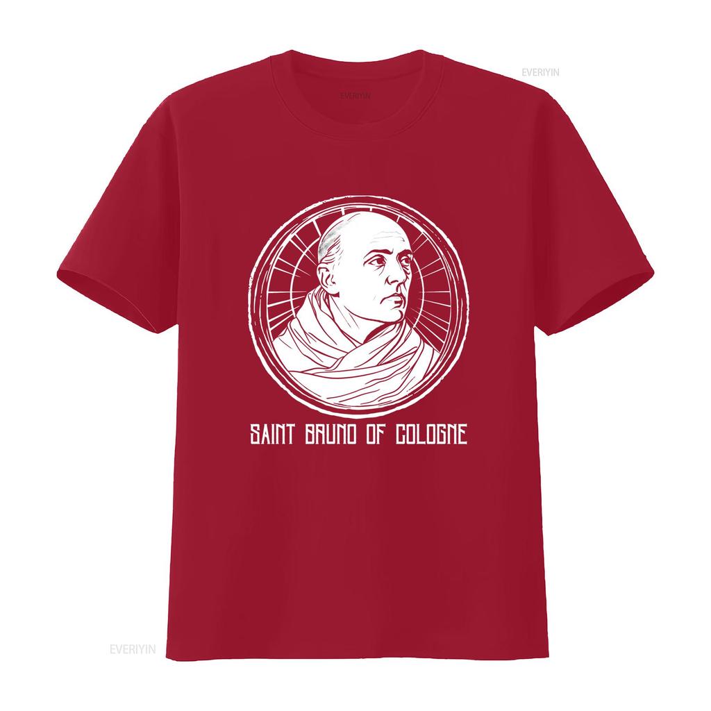 Black White Line Art Saint Bruno Of Cologne Catholic Religious Print Casual T Shirt Vintage Washed Designer Clothes Stretched