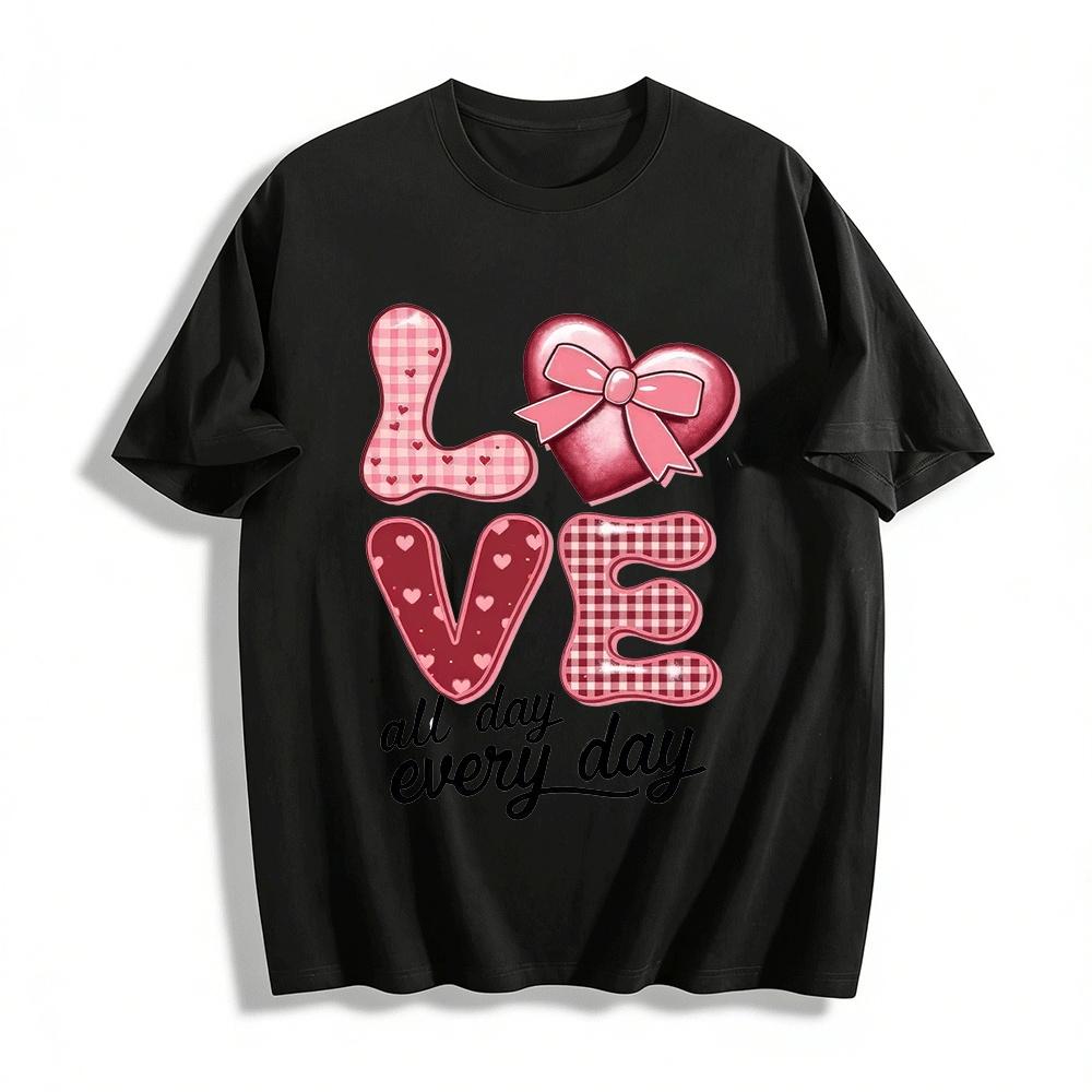 Love All Day Every Day Heart Print Casual Unisex Comfort Tee Pure cotton T-shirt XXS