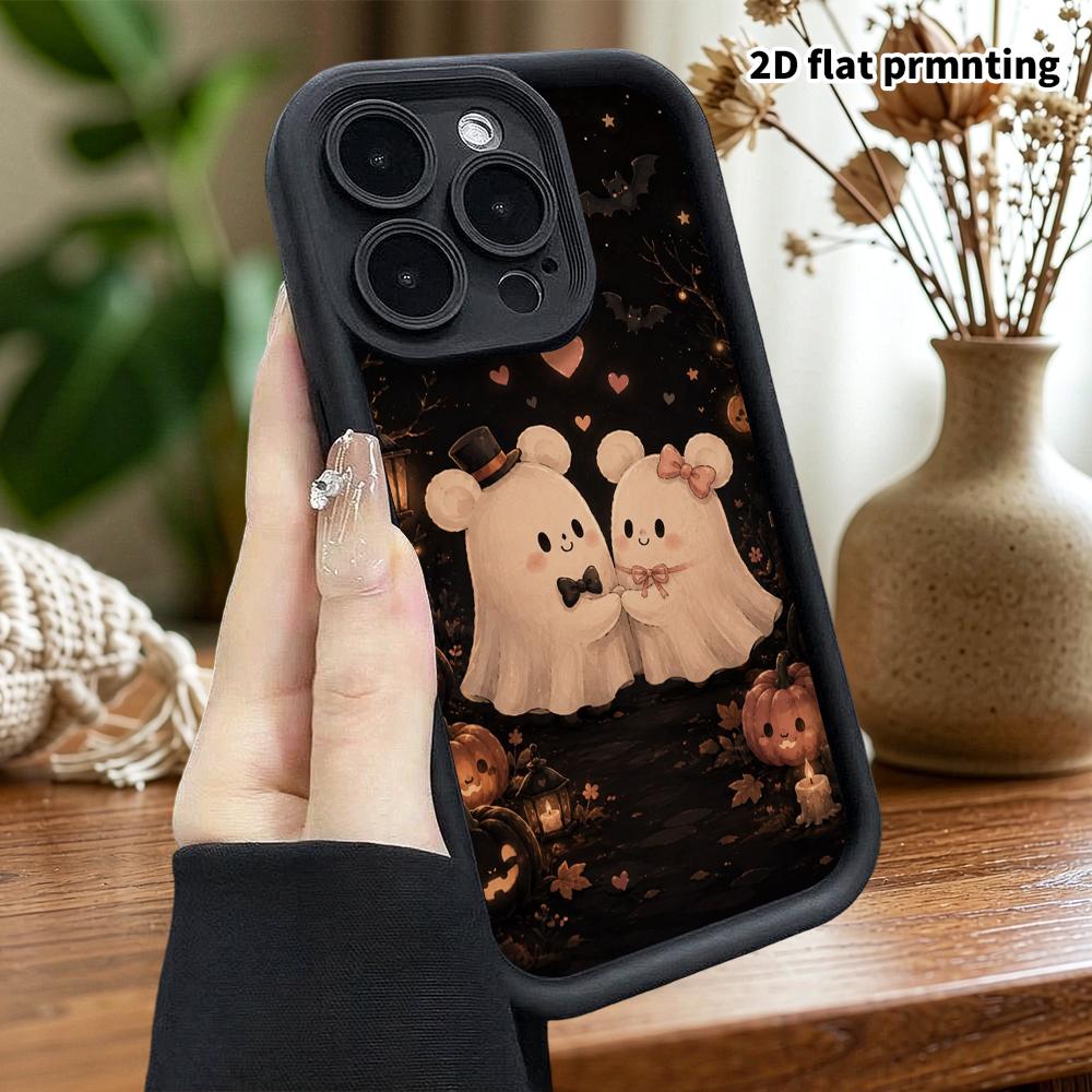 Phone Case: 2D Flat Design Suitable for iPhone 18 17 16 15 14 13 Pro Tiered Protective Case, Couple Ghosts, Christmas and Halloween Holiday Gift
