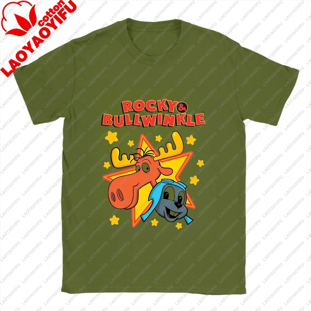 Unique Rocky and Bullwinkle Unisex Fun Crazy Neutral Classic Cotton Short-Sleeved T-Shirt for Both Unisex and WoUnisex