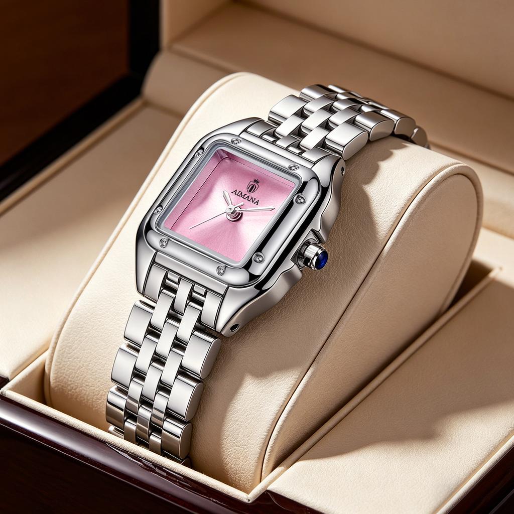 AIMANA Elegant Ladies Two-Tone Watch White Square Roman Dial Waterproof Quartz Stainless Steel Strap Dress Wristwatch Gift for W