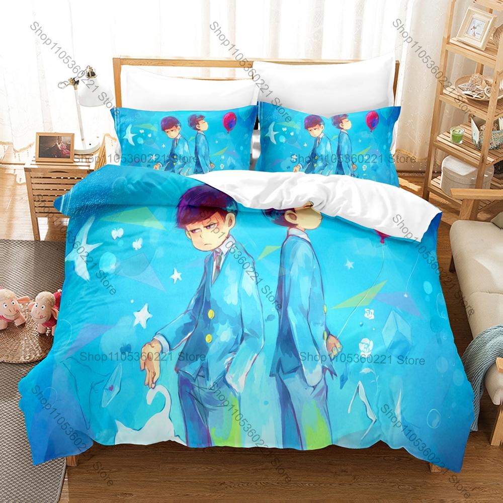Osomatsu San Themed Bedding Set, Duvet Cover + 2 Pillowcases Matsuno Siblings Pattern for Home & Dorm Daily Use
