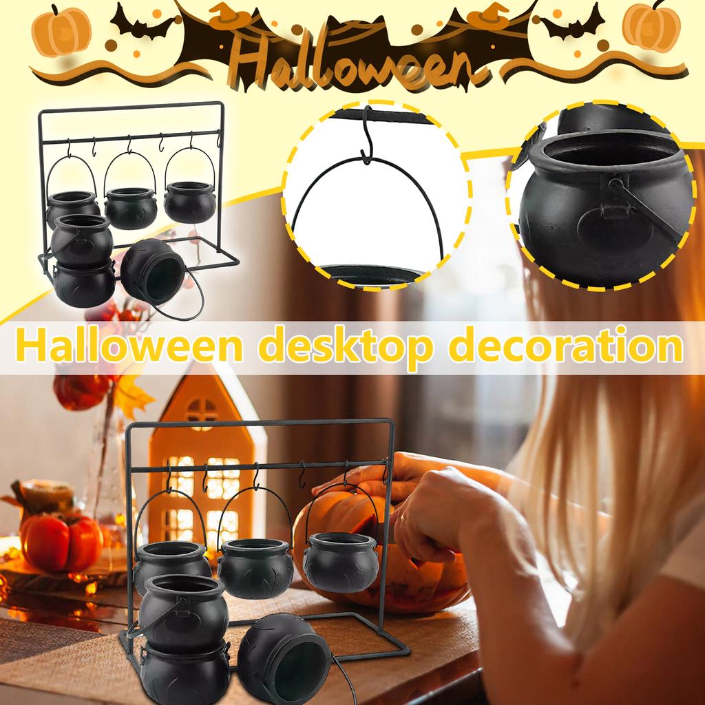 Halloween Party Mini/ Witch Jar Candy Bowl Black Plastic Bucket Stand Desktop Ornaments Garden Decoration