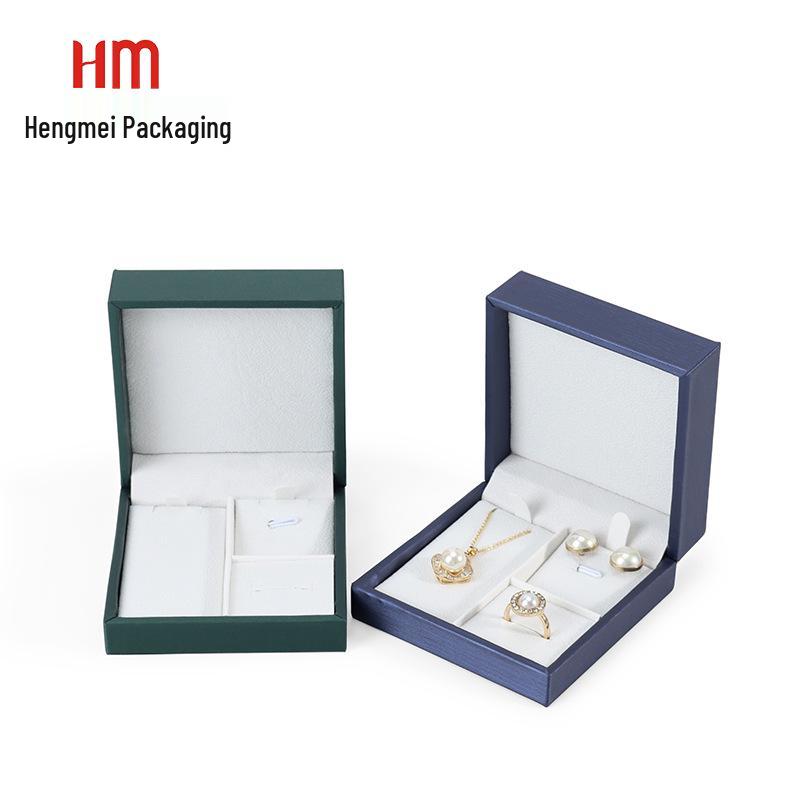 Exquisite Brushed Leather Right-Angle Jewelry Box - Small Three-Piece Set for Earrings, Rings, and Necklaces