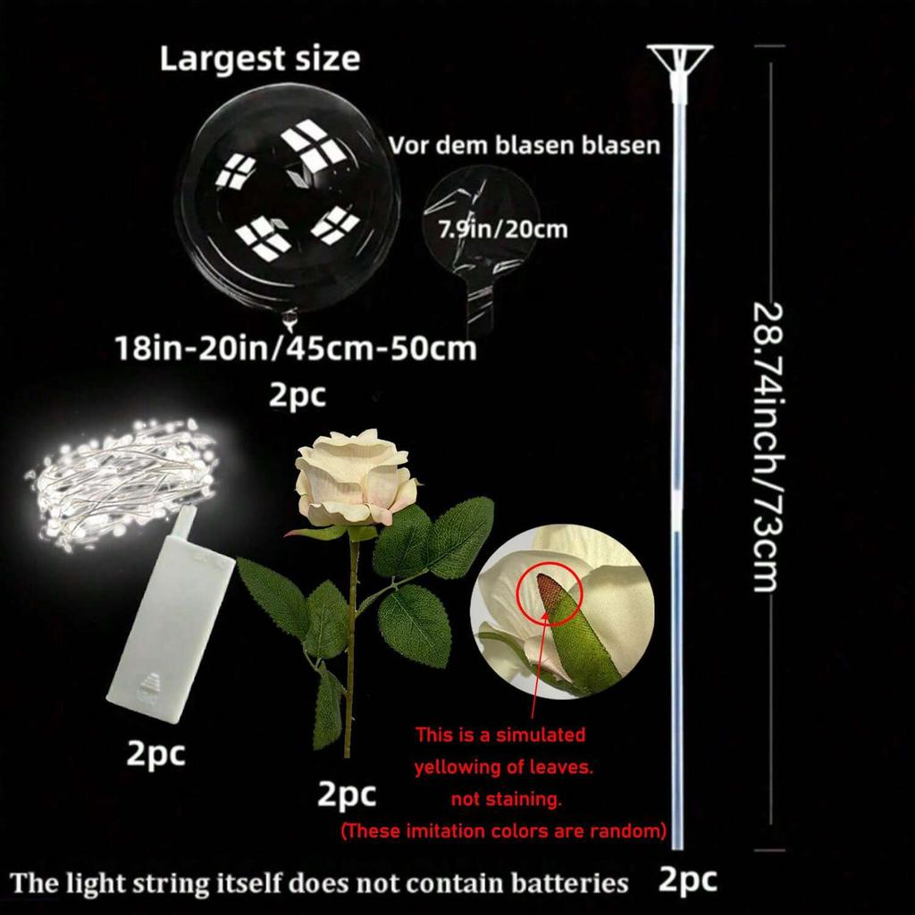 2 Led Light-Emitting Transparent Rose Balloons (Excluding Inner Electricity) Suitable for Wedding, Birthday, Valentine's Day