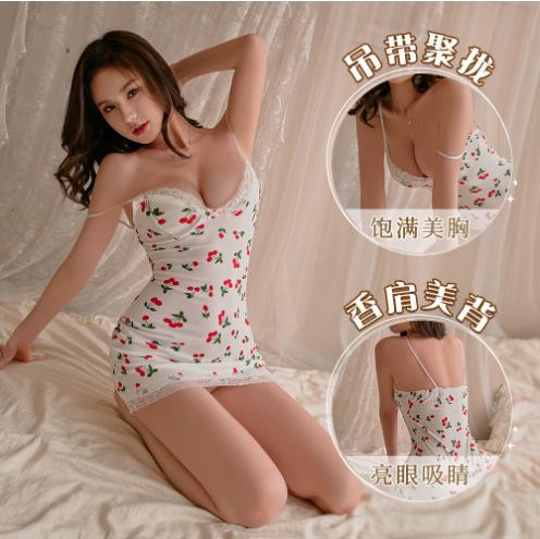 Butterfly rain French floral dress women's cherry print design sense niche temperament sweet spice girl suspender loungewear