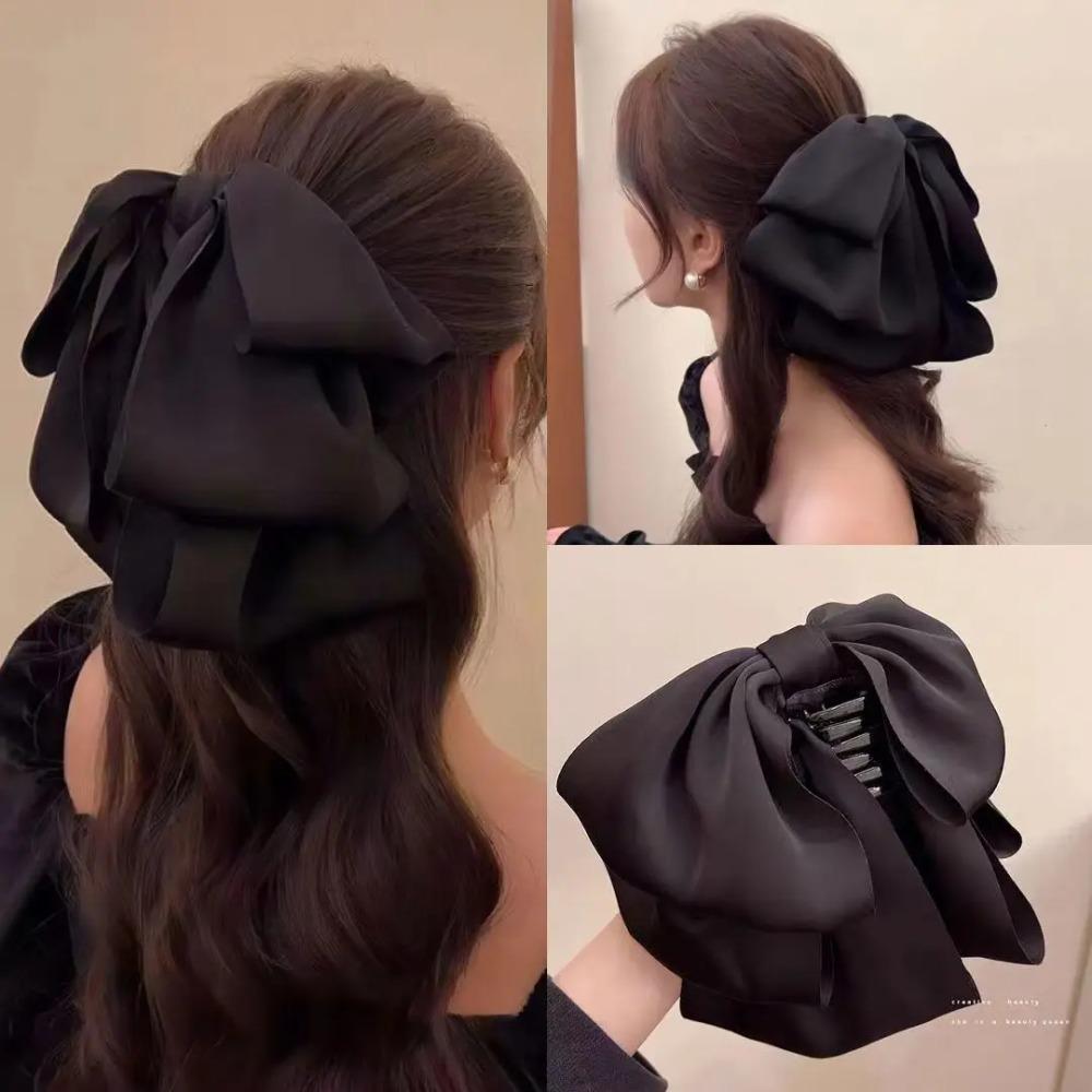 Large Bowknot Hairpin Satin Shark Clamp Fashion High Ponytail Barrettes  Headwear
