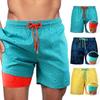 Wide Leg Double Layer Men Shorts All-matched Drawstring Elastic Waist Swim Trunks Beachwear