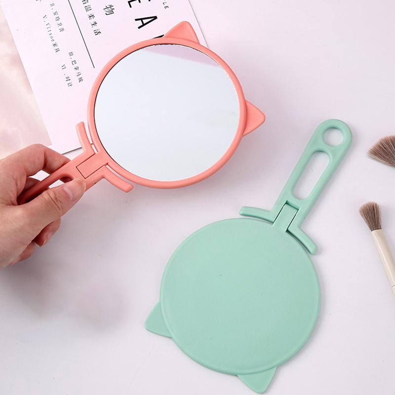 1 Stück Einfache Katzenohren Handheld HD Make-up-Spiegel Tragbar Faltbar Dual-Use Schreibtischspiegel Günstiger Studenten Hand-Make-up-Spiegel