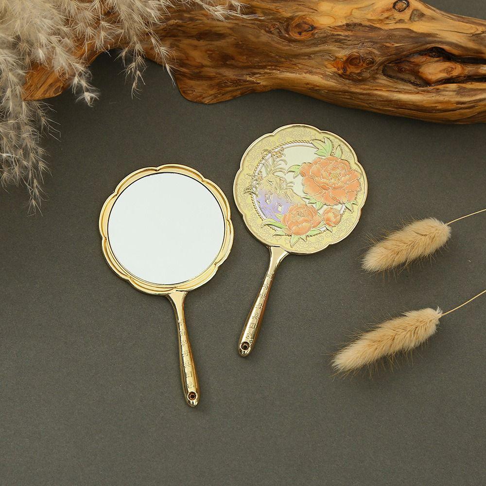 Peony Flower Handheld Mirror Portable Vanity Mirror Cute Chinese Style Metal Mirror  Bedroom