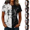 Women's Casual Short Sleeve Round Neck Pullover T-Shirt with Halloween Print