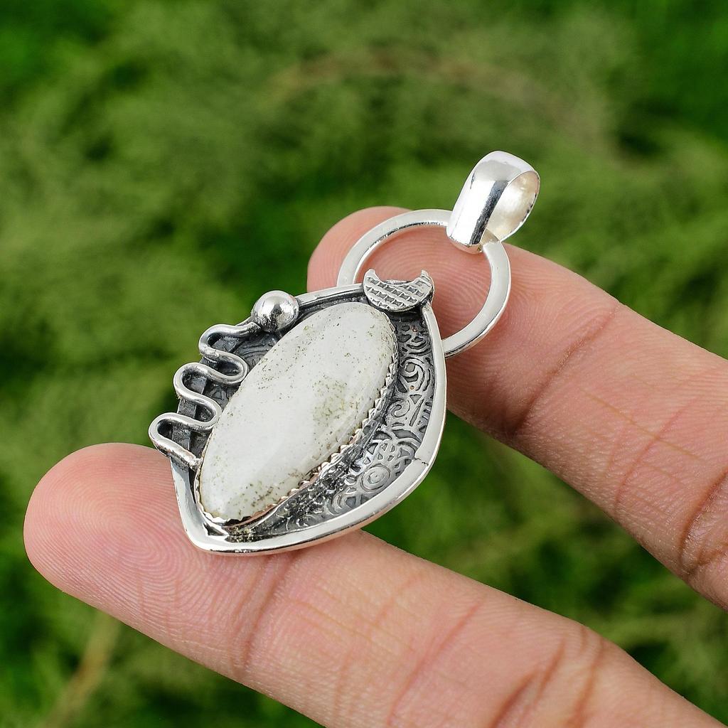 Daughters Day Sale Solar Moss Opal Gemstone Trendy Pendant Jewelry 925 Silver