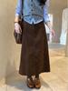 Women's Coffee-Colored Retro Corduroy Skirt - French Autumn/Winter 2025 Design