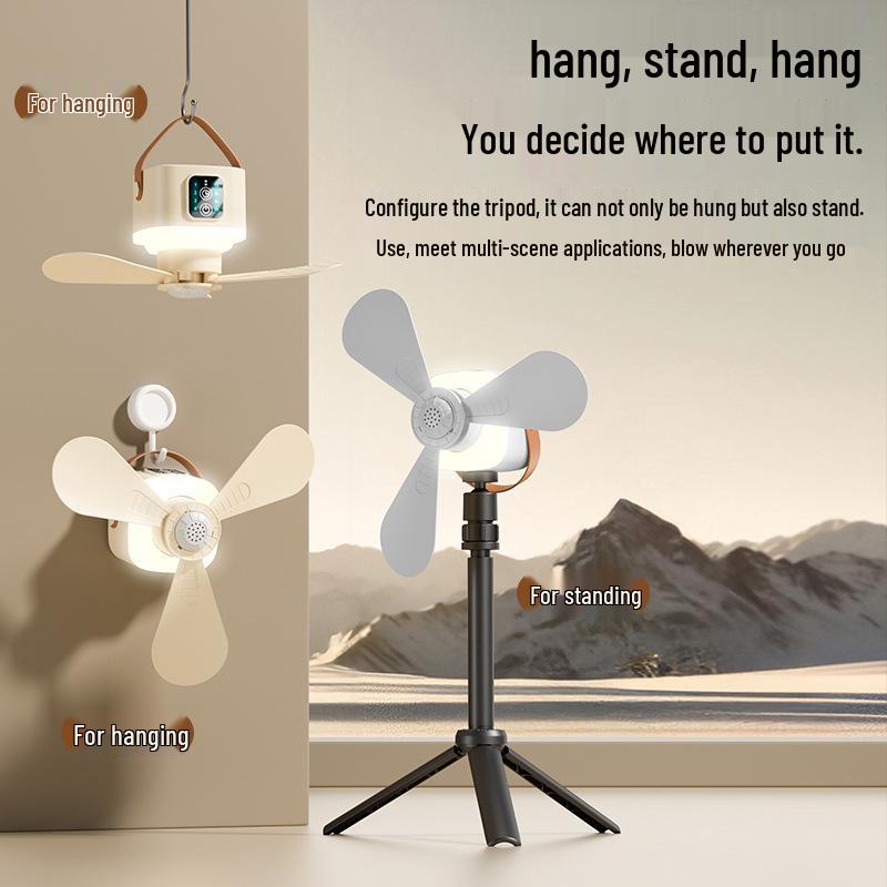 Compact Wireless Hanging Fan for Camping and Dorms - Rechargeable Multifunctional Fan