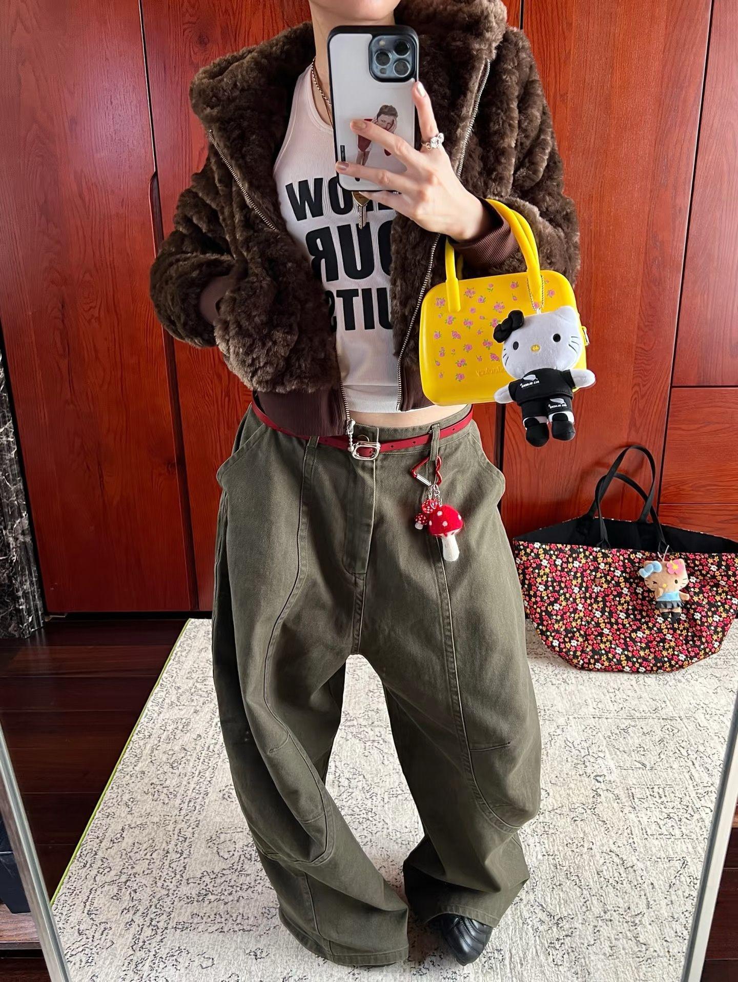 

Retro Two-Tone Wide-Leg Cargo Denim Jeans Small