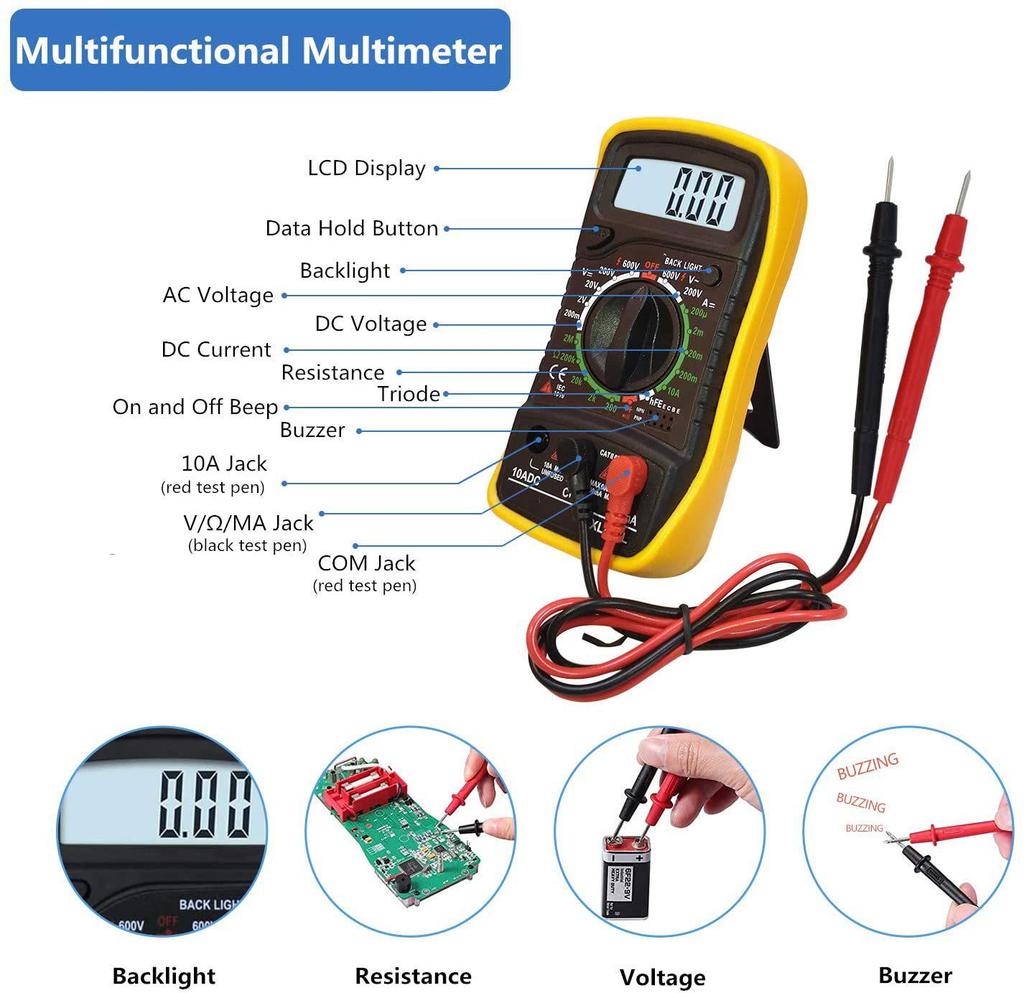 Soldering Kit: 60W Iron, LCD Multimeter, Stand, Desoldering Pump, Wire Strippers, Tweezers, Tape