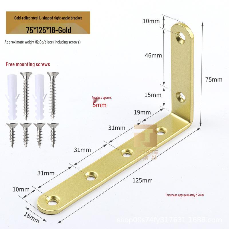 125x75 Wrought Iron L-Shaped Corner Bracket, 90° Right Angle Furniture Hardware Connector