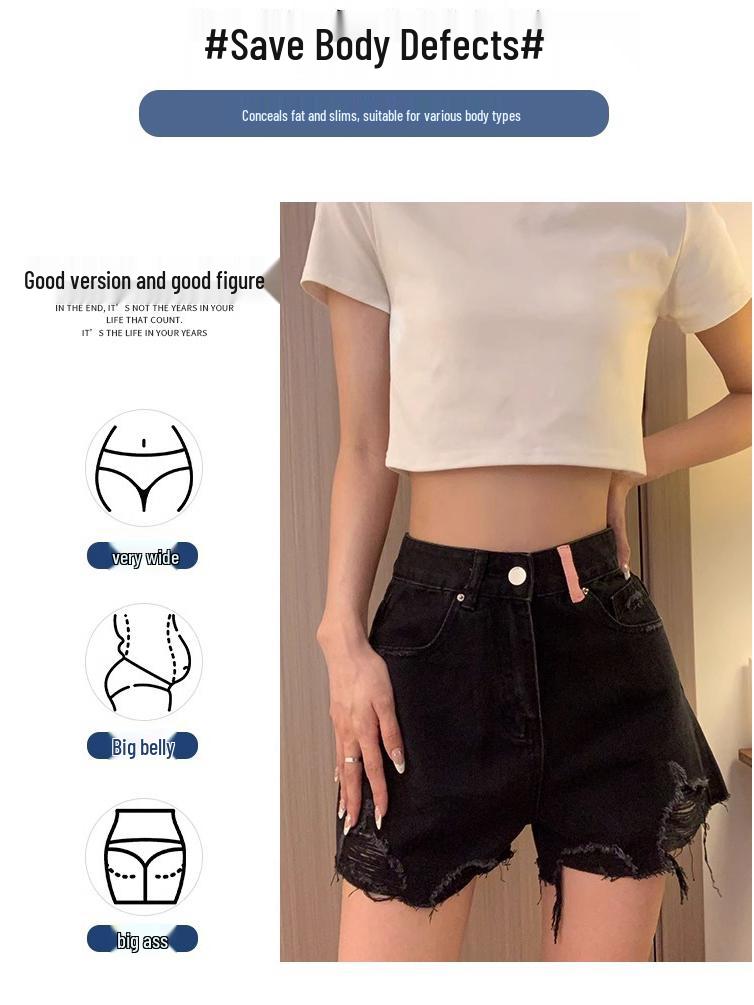 High-Waisted Vintage Ripped Black Denim Shorts - Women's 2025 Wide-Leg Summer Collection.