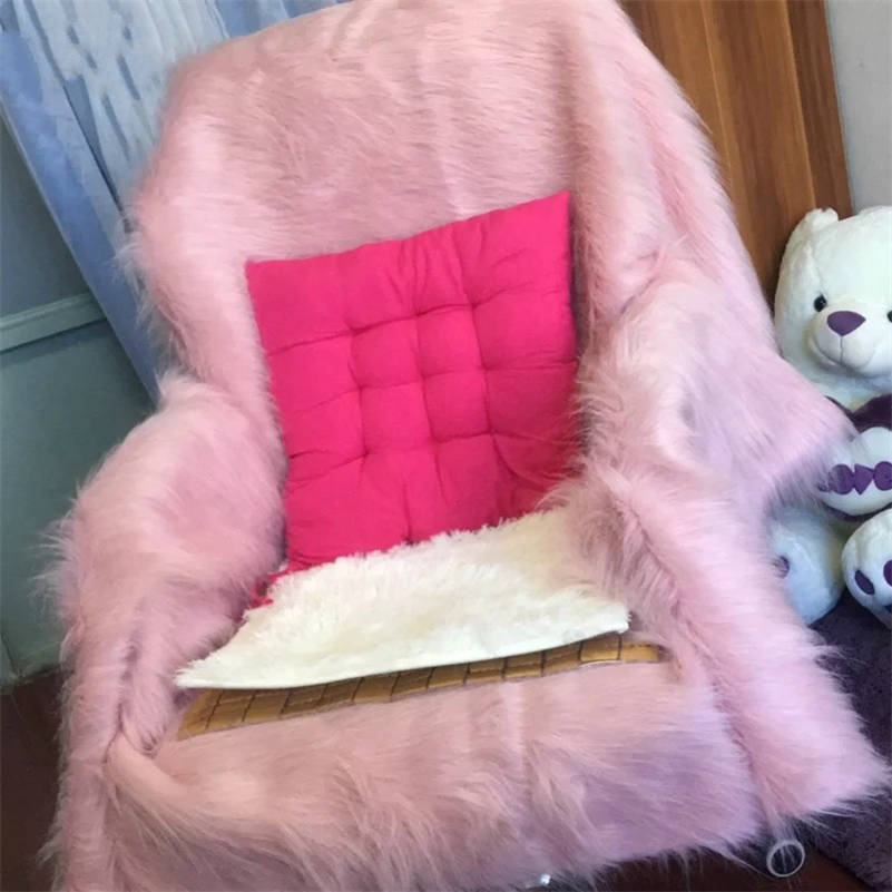 High Quality Plush Faux Fur Carpet Chair Cover Solid Color Seat Pad Long Pile Furry Sheepskin Rug Mat Elegant