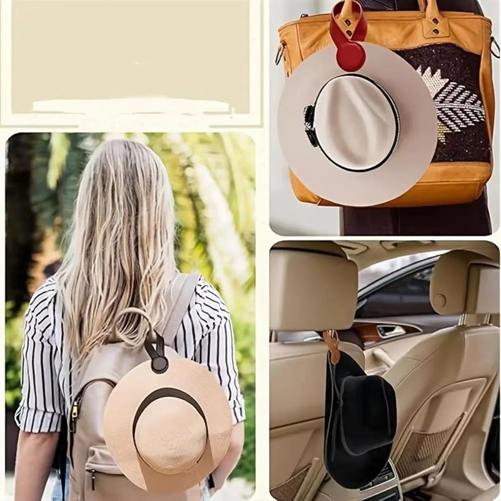 Portable PU Leather Hat Clip With Powerful Magnet Multi Functional Hat Organizer For Baseball Caps and Sun Hats