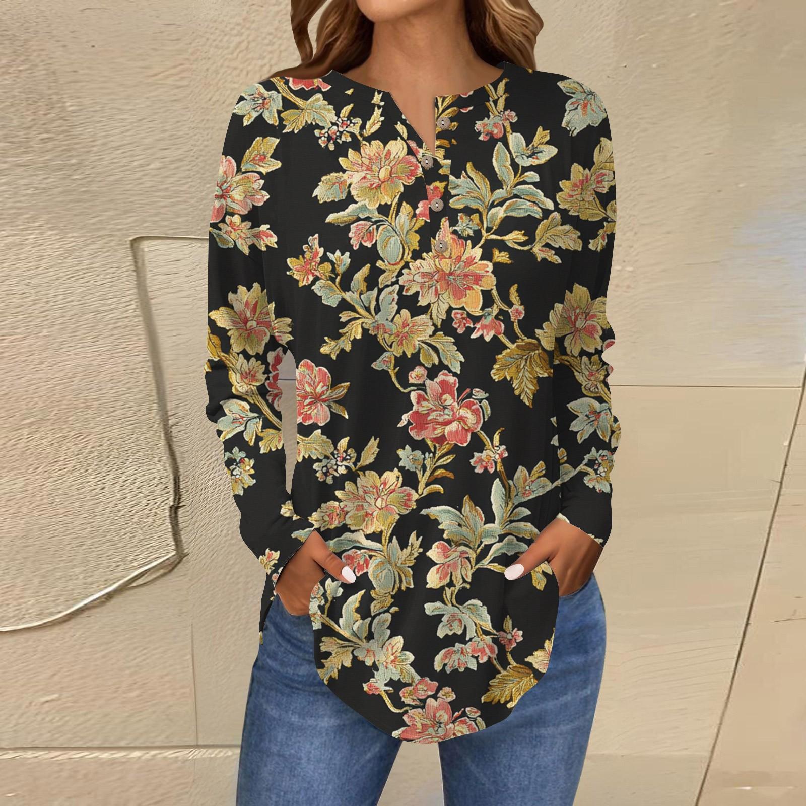 

Модная свободная футболка с длинным рукавом и цветочным принтом на пуговицах, топ-пуловер XXXL фиолетовый