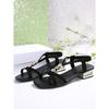 Square Toe Low Heel Sandals 2025 Summer New Plus Size Thick Heel Rhinestone Elastic Band Open Toe Sandals for Women