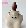 Luxury Leather Natural Crystal Charm Dog Collar Green Fluorite Double Cat's Eye Silver Obsidian Clear Quartz Beaded Pet Necklace
