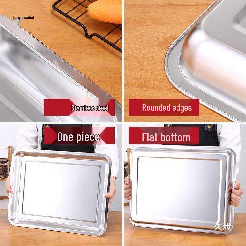 304 Stainless Steel Rectangular Tray for Steamed Fish, Rice, Chee Cheong Fun, and Baking