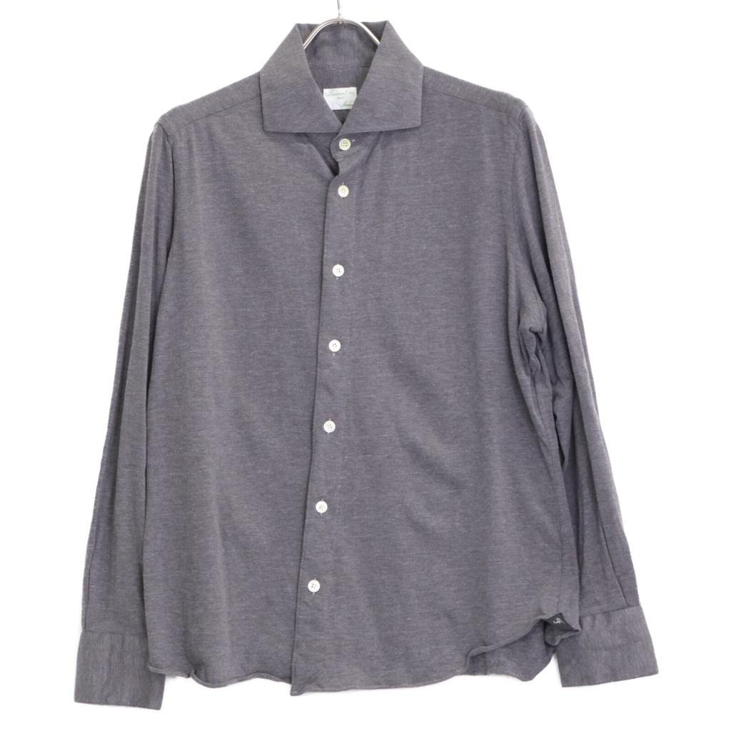 finamore Gray 28416-1 Button Cashmere Blend Wide Collar Shirt tops L grayUsed
