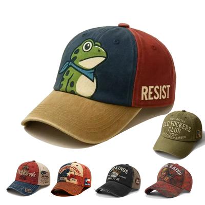 Frog Resists Washed Cotton Hat Men's Old Daddy Hat Vintage Printed Soft Top Baseball Cap