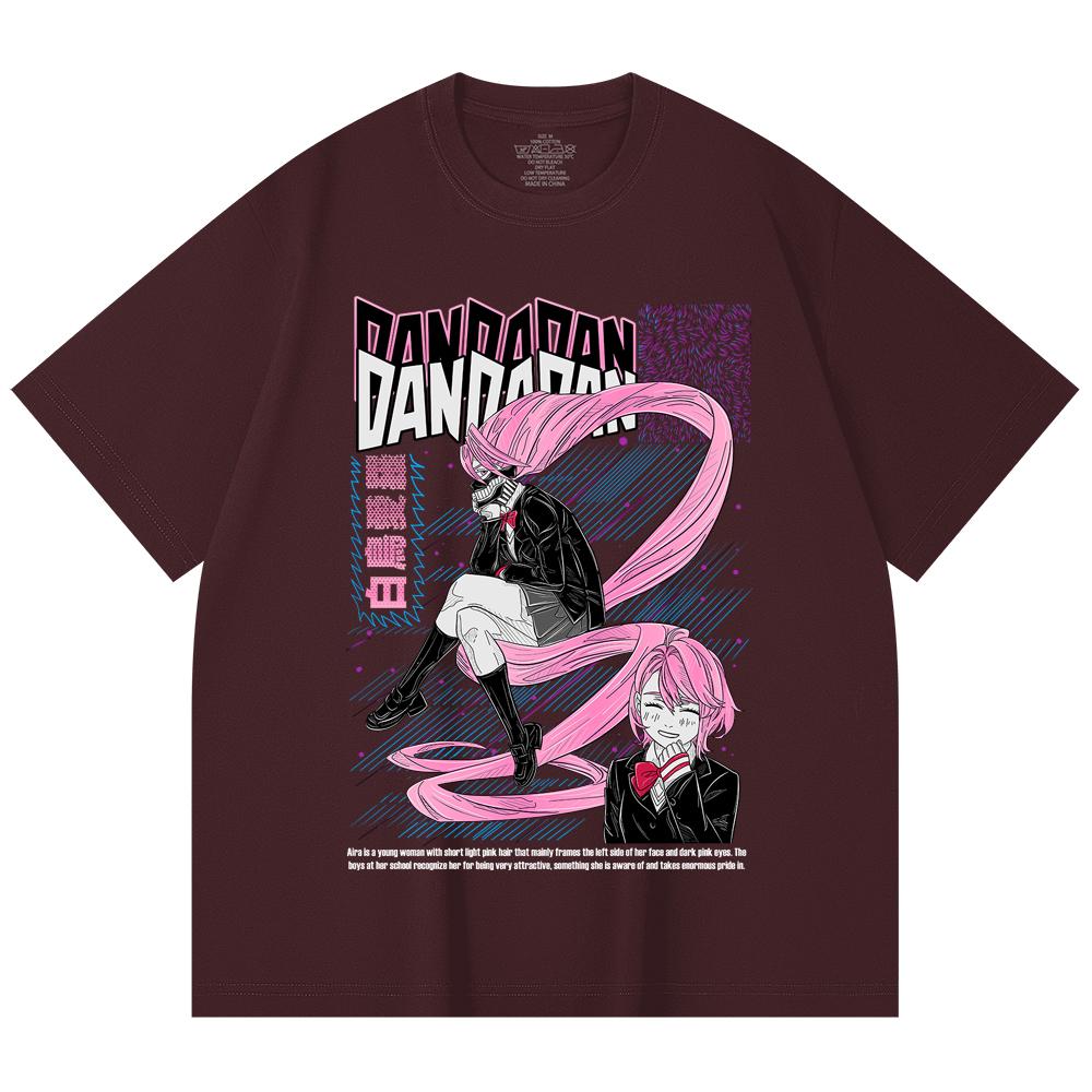

230 Gsm 100% Cotton Dandadan V2 Aira Print Unisex Heavy Cotton T Shirt 2XL вина червоного кольору