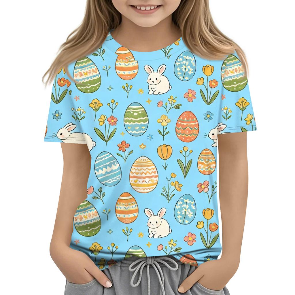 Children's Easter Printed Round Neck Short Sleeved Casual T-shirt