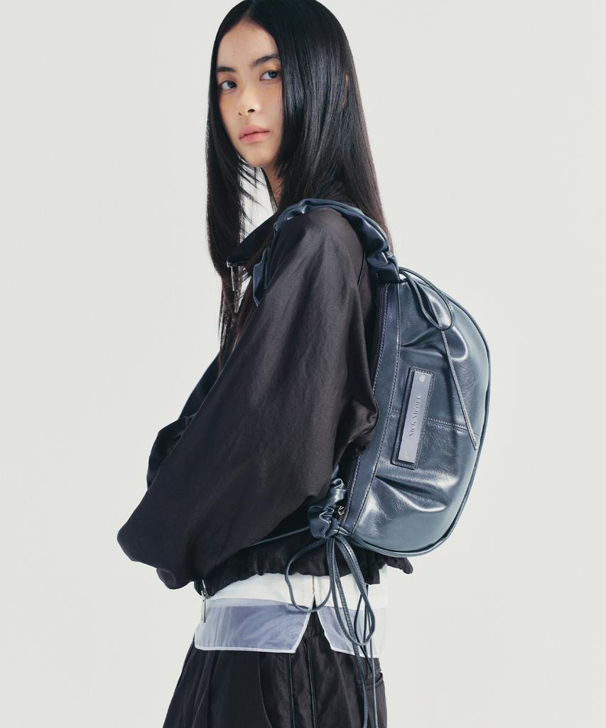 Nick&Nicole Crystal Shirring Ribbon Round Bag_Charcoal