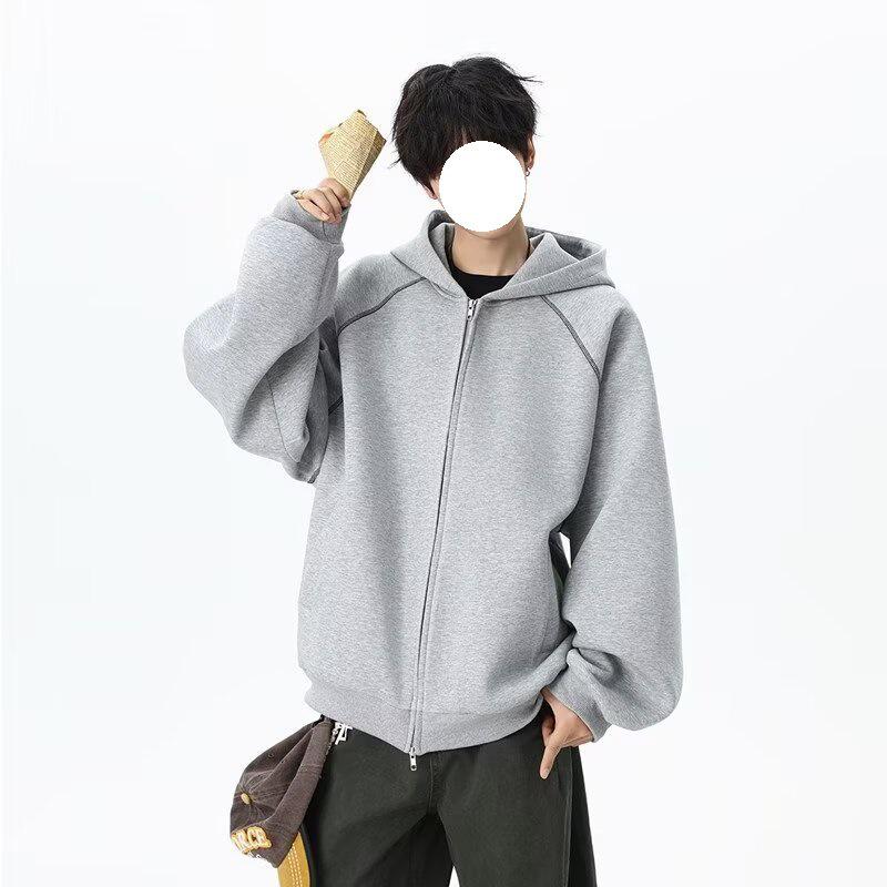 Men s American Style Contrast Stitch Double Zipper Hoodie Jacket - Casual, Trendy, Clean Fit for Autumn/Winter. Large