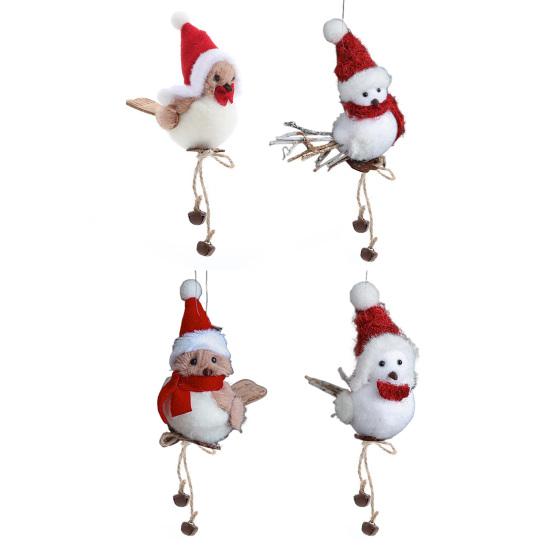 Roztomilý Nadýchaný Plyšový Ptáček Ozdoba na Vánoční Stromek Huňatá Pěnová Figurka Ptáčka s Červenou Čepicí a Šálou pro Vánoční Stromek Krb Stůl Sváteční Dekorace