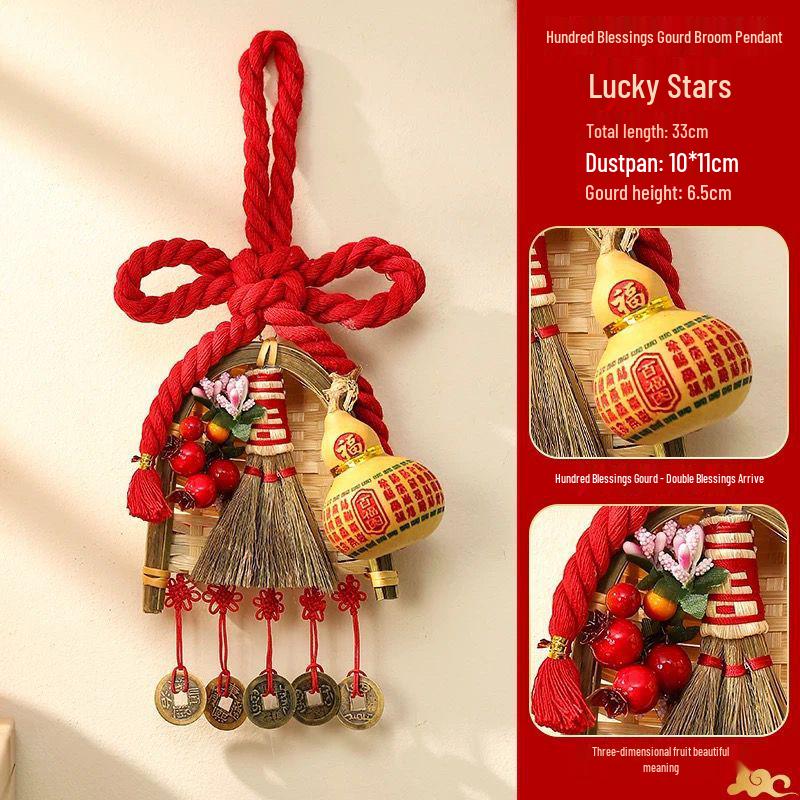 

Red Handmade Chinese Knot Fu Character Gourd Pendant - New Year Door Decoration