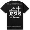 Funny Retro Jesus way to heaven Cotton Tops Fitness TShirt Oversized Unisex Tshirt Graphic Tees Mens Clothing Streetwear